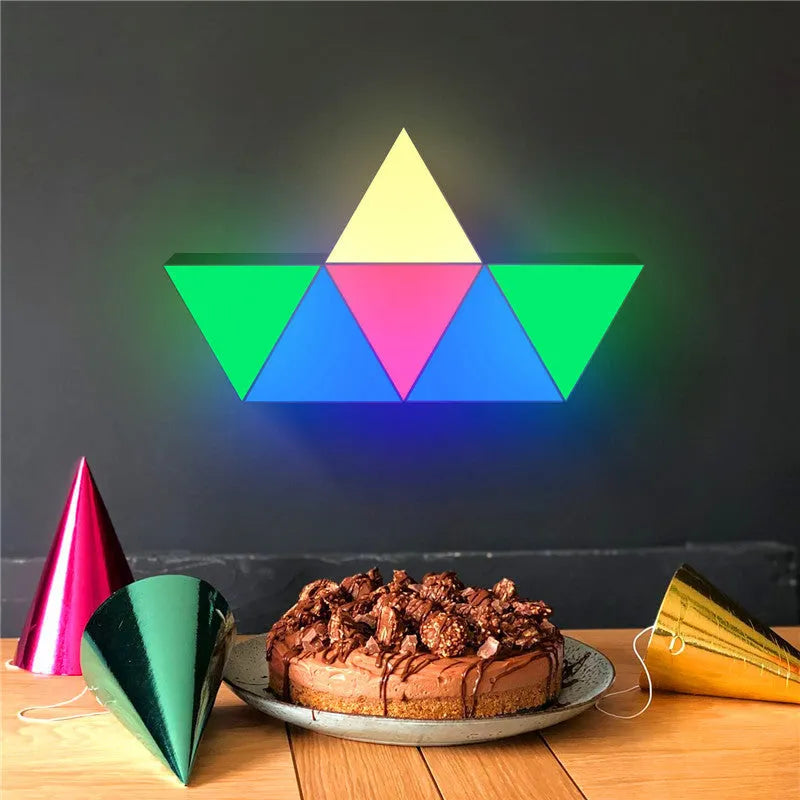 White triangle modular LED light panel set of 6 with RGB lighting and mobile APP control