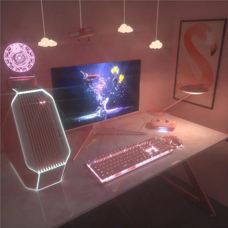 Pink mechanical keyboard and wired mouse gaming set with green or red switch options