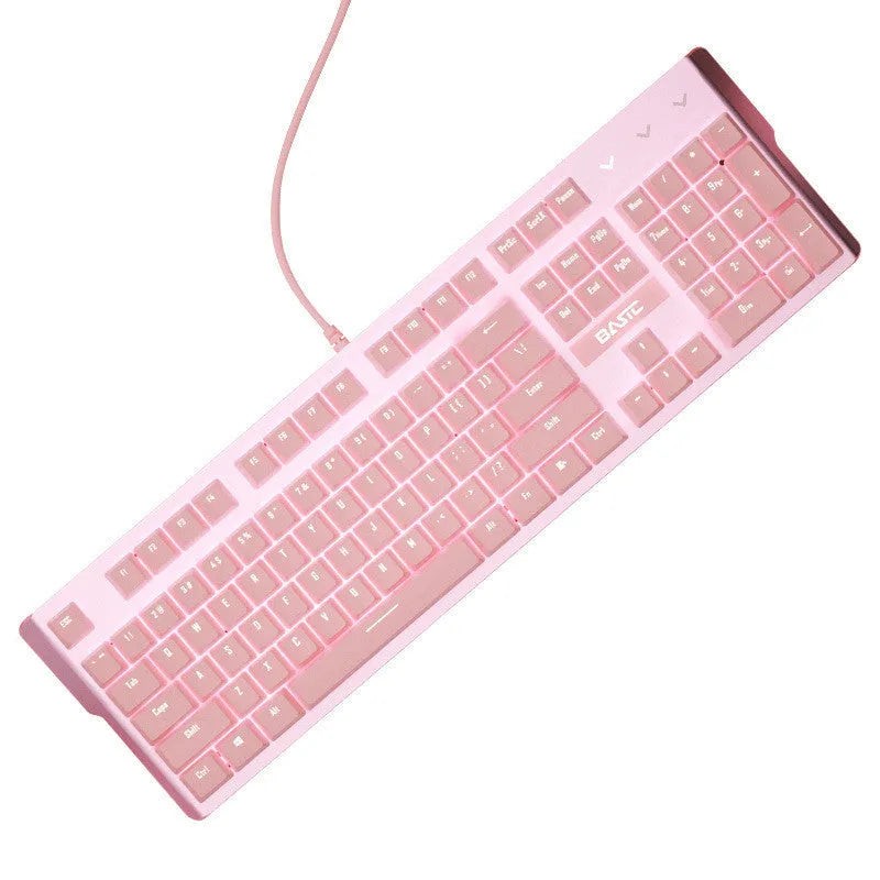 Pink mechanical keyboard and wired mouse gaming set with green or red switch options