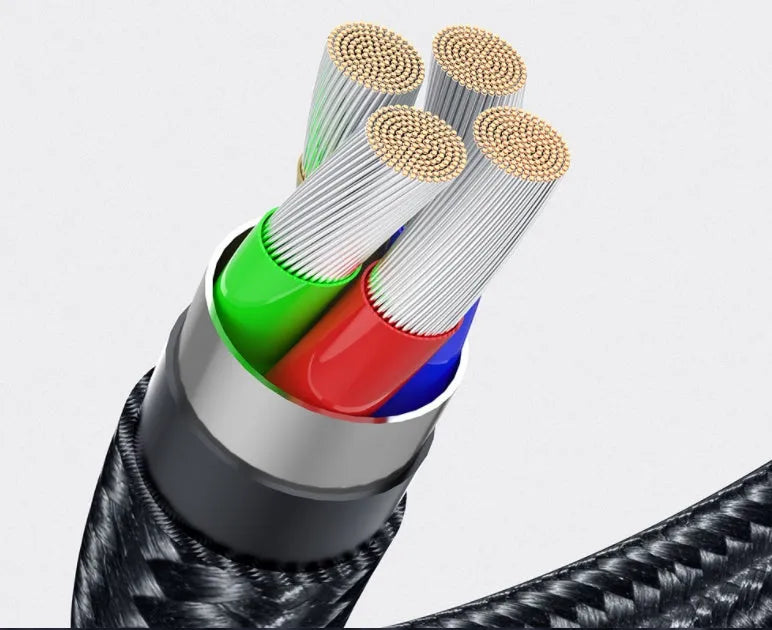 Essager black magnetic USB charging cable showing 360-degree rotating connector and blue LED light.