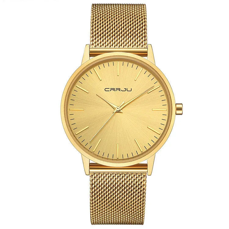 Men's casual quartz watch with alloy case and multiple strap colour options including black mesh and leather.