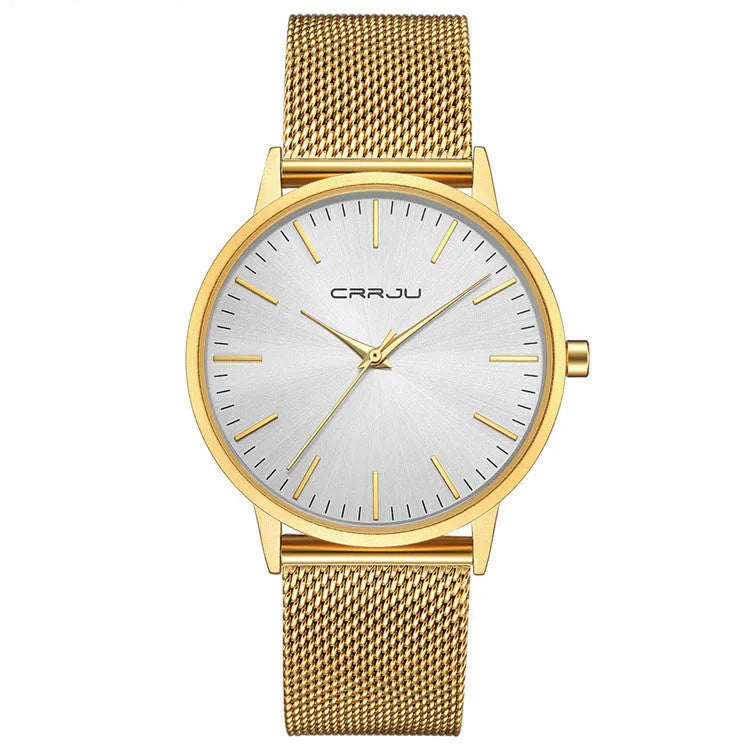 Men's casual quartz watch with alloy case and multiple strap colour options including black mesh and leather.