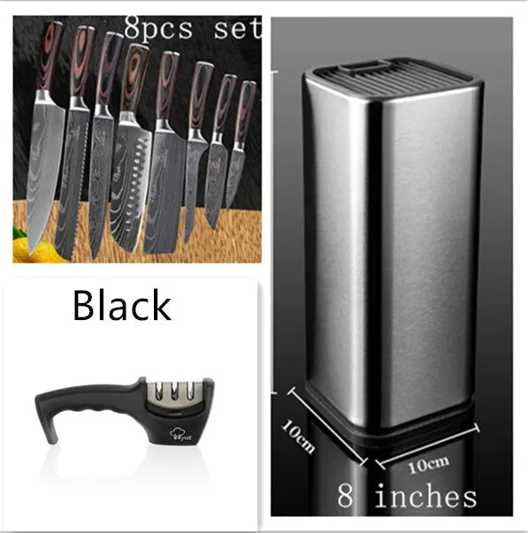 Kitchen chef knife with laser Damascus pattern on 7CR17 stainless steel blade and colour steel handle