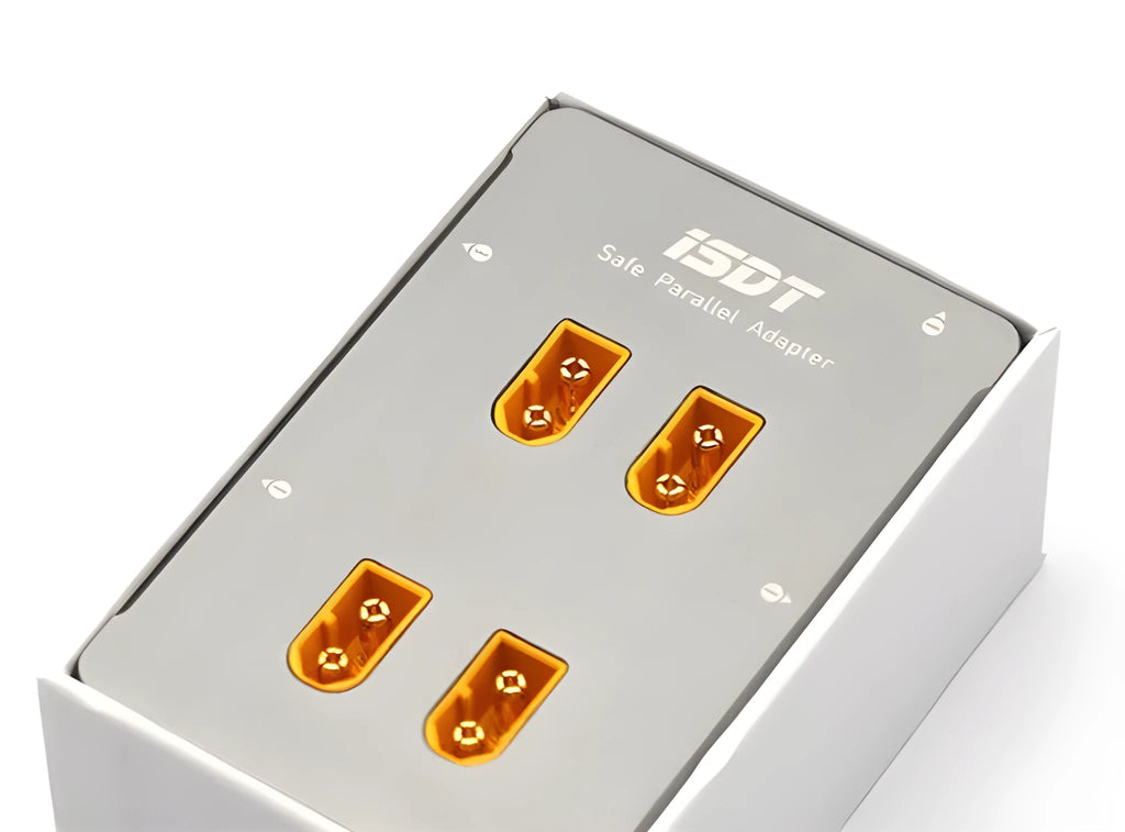Grey aluminium parallel charging board for Astor drone batteries with male connectors