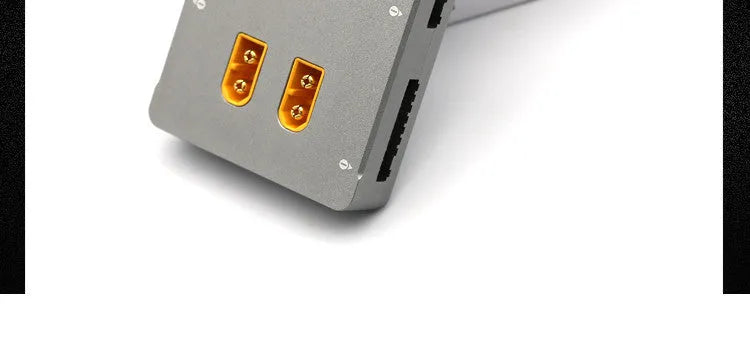 Grey aluminium parallel charging board for Astor drone batteries with male connectors