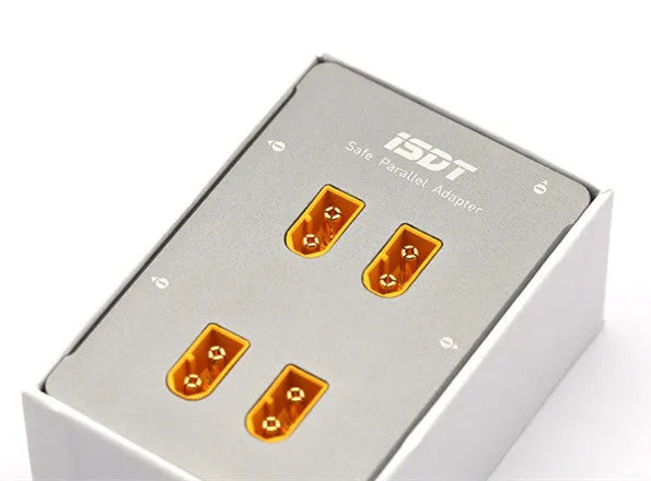 Grey aluminium parallel charging board for Astor drone batteries with male connectors