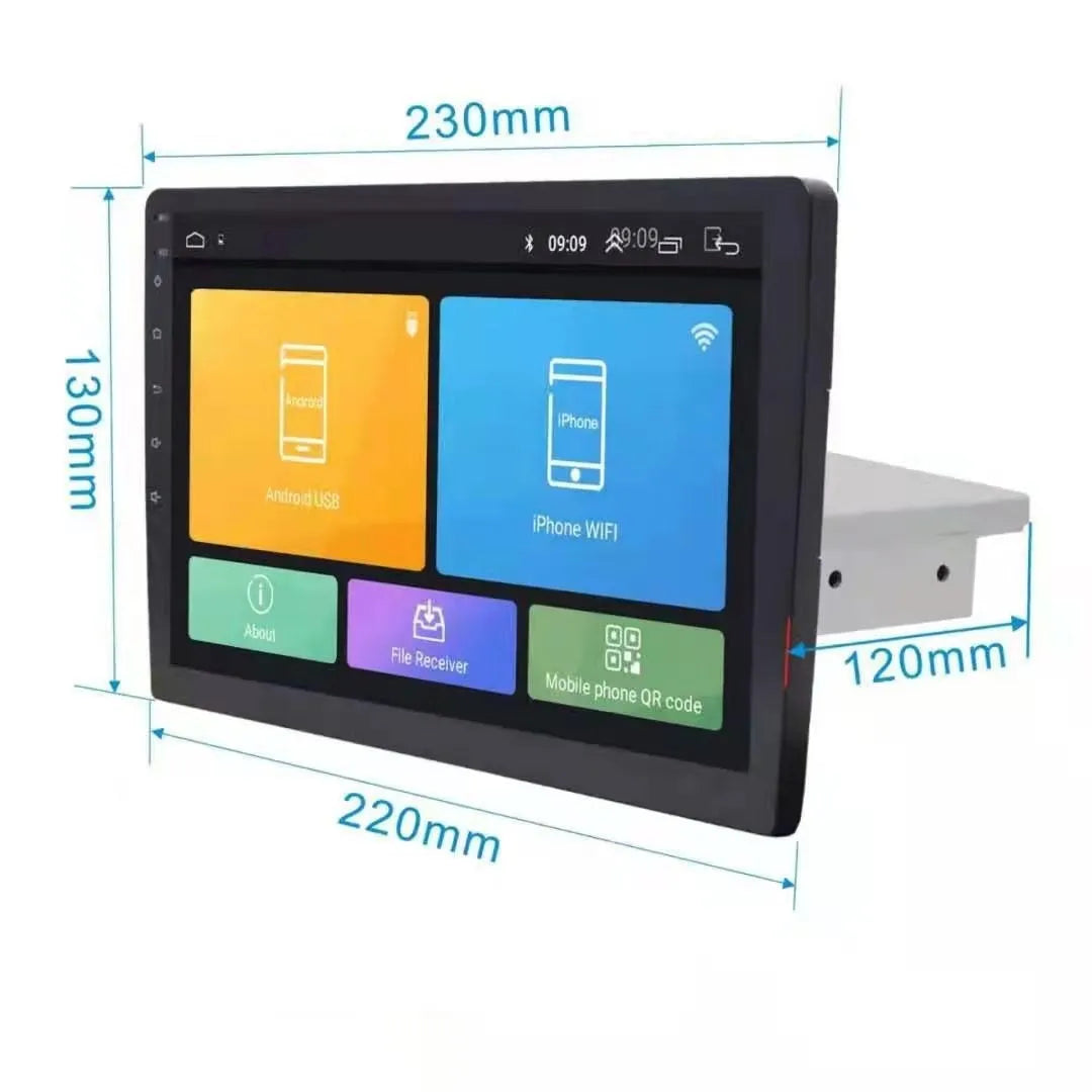 Black Android car navigation system with rotating screen for GM vehicles