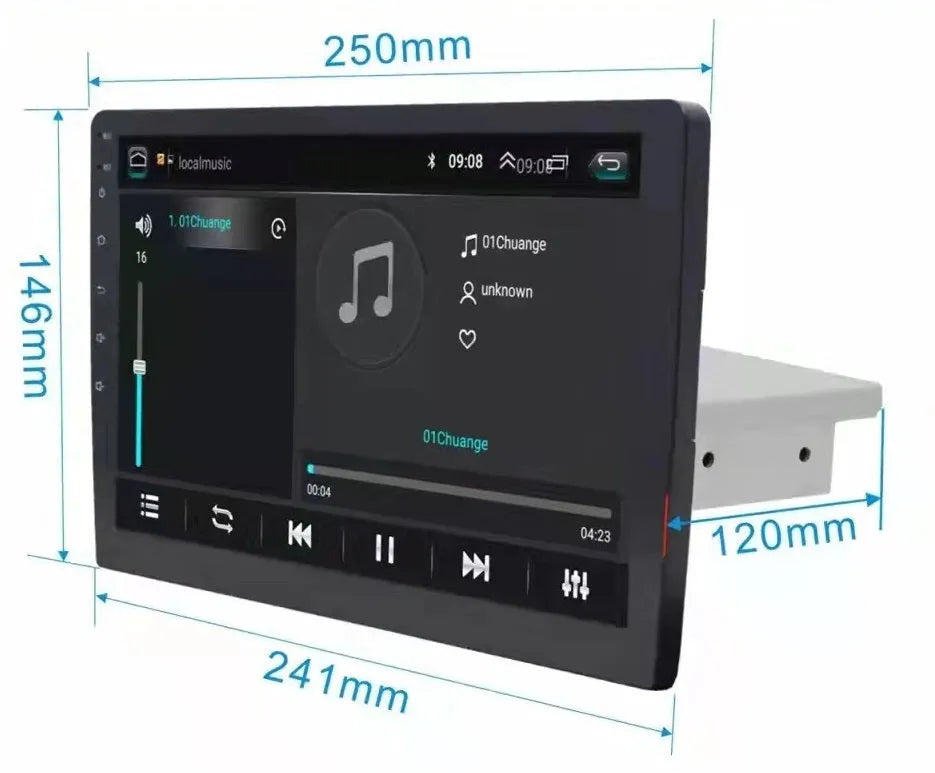 Black Android car navigation system with rotating screen for GM vehicles