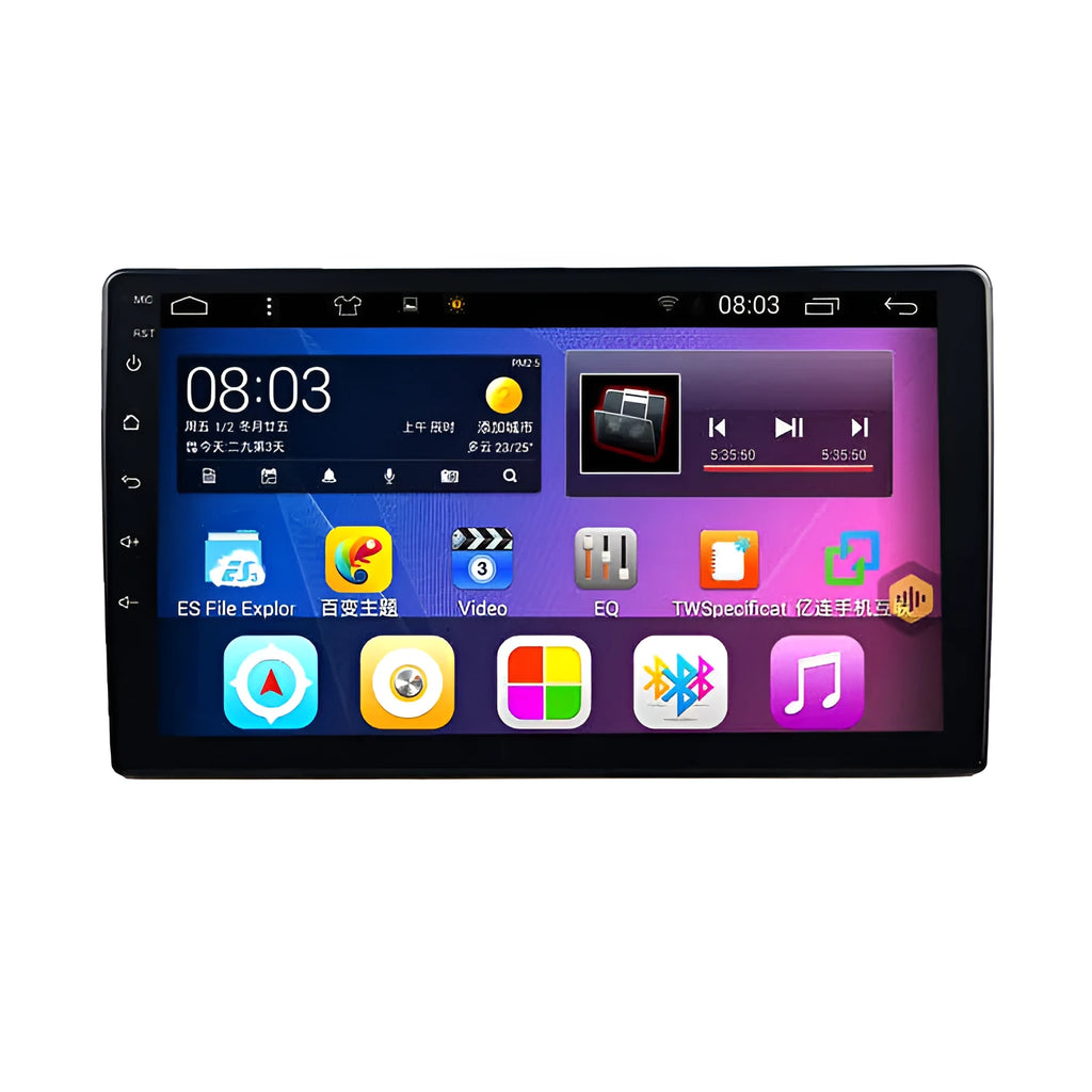 Black Android car navigation system with rotating screen for GM vehicles