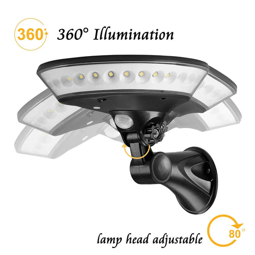 360-degree solar security light with motion sensor for outdoor garden installation