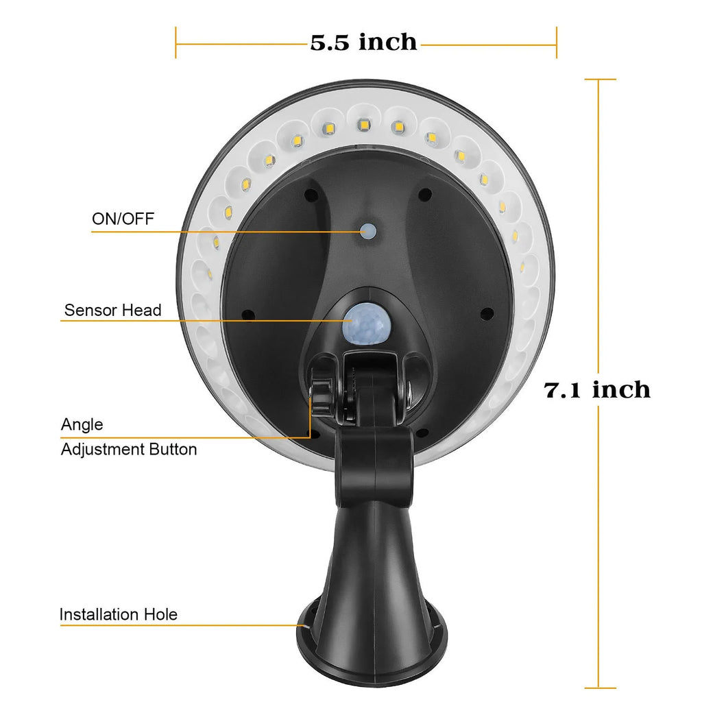 360-degree solar security light with motion sensor for outdoor garden installation