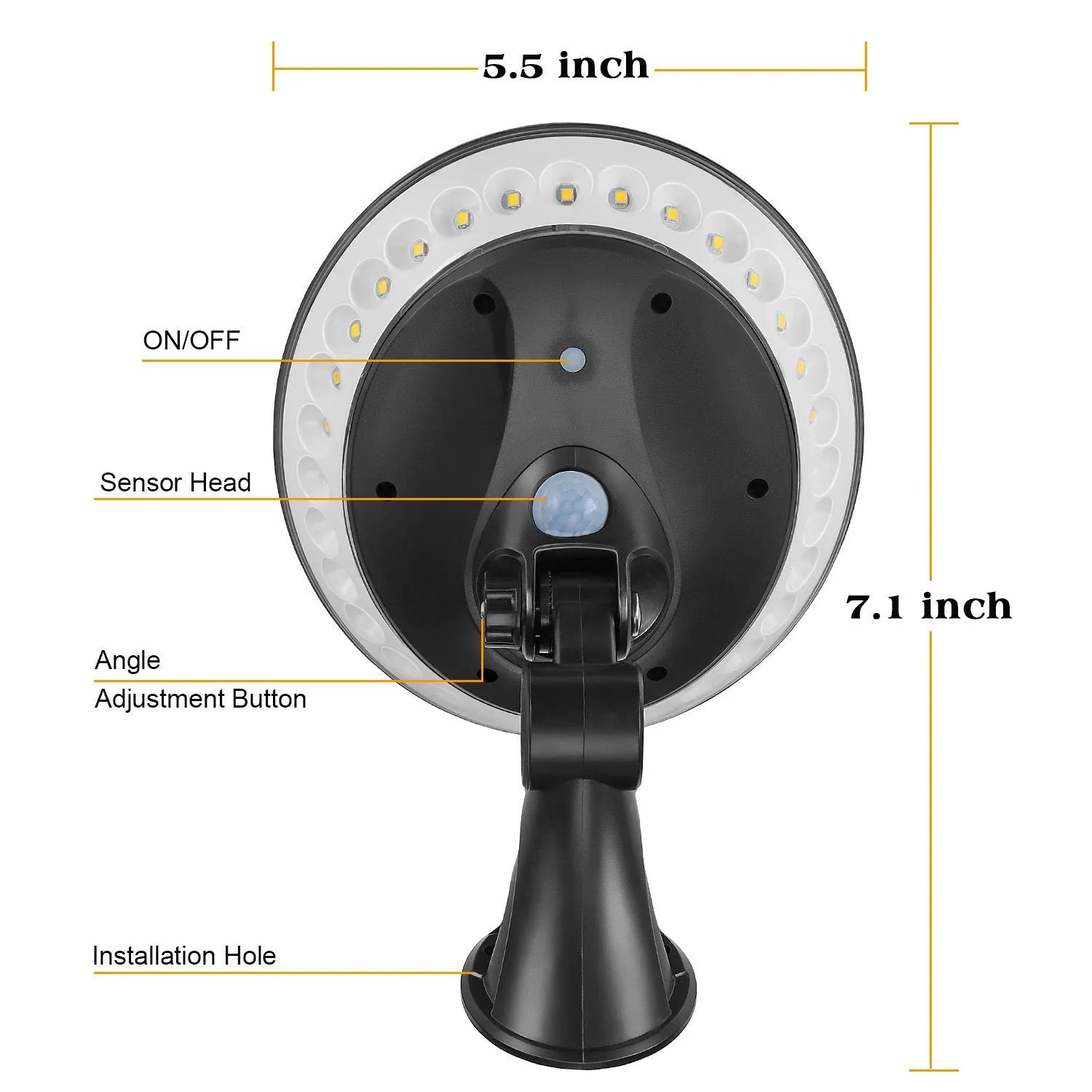 360-degree solar security light with motion sensor for outdoor garden installation
