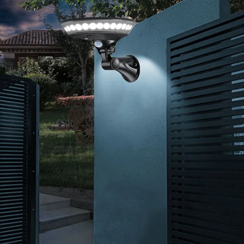 360-degree solar security light with motion sensor for outdoor garden installation