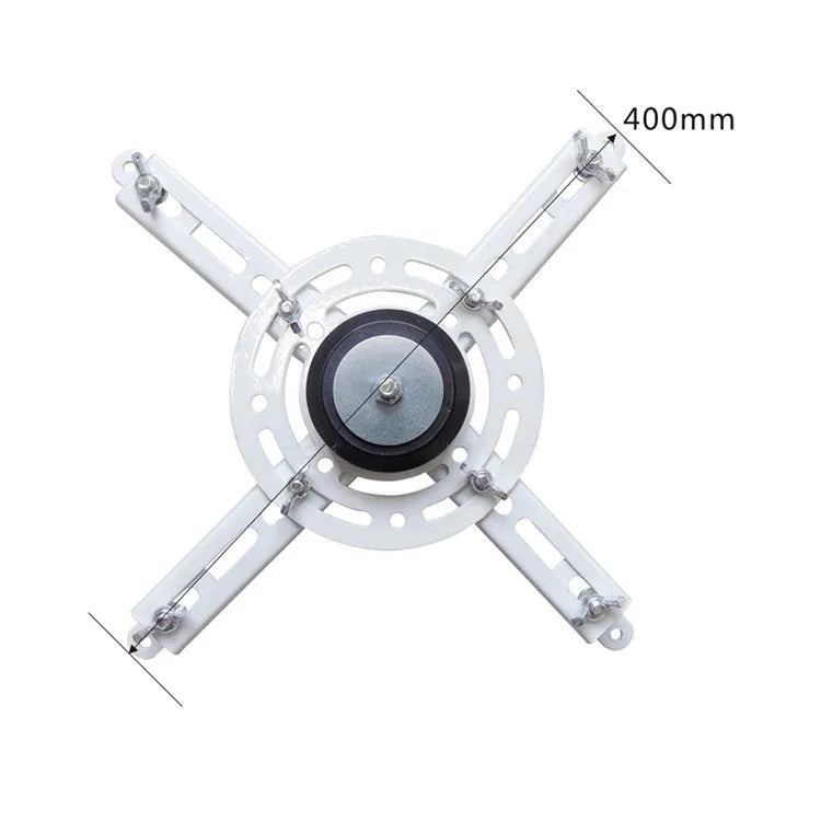 Electric projector lifting hanger with ultra-thin chassis and wireless remote control on a ceiling.