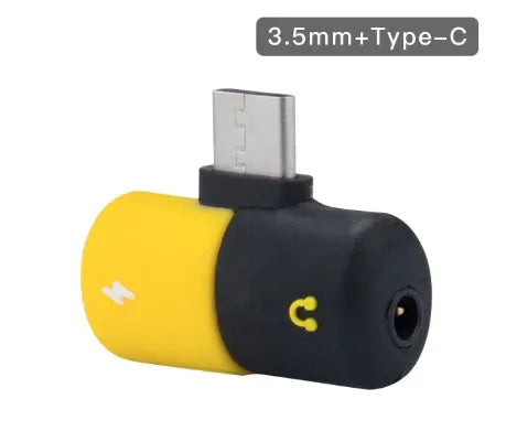 Blue charging audio adapter for Huawei and Honor phones showing 3.5mm jack and charging connector