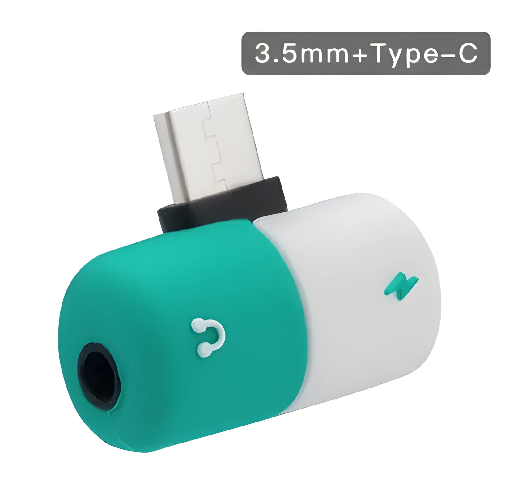 Blue charging audio adapter for Huawei and Honor phones showing 3.5mm jack and charging connector