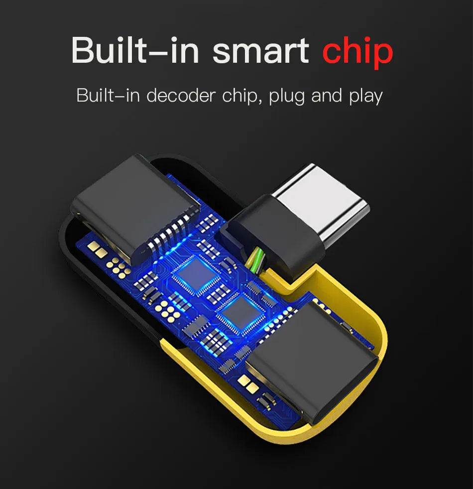 Blue charging audio adapter for Huawei and Honor phones showing 3.5mm jack and charging connector