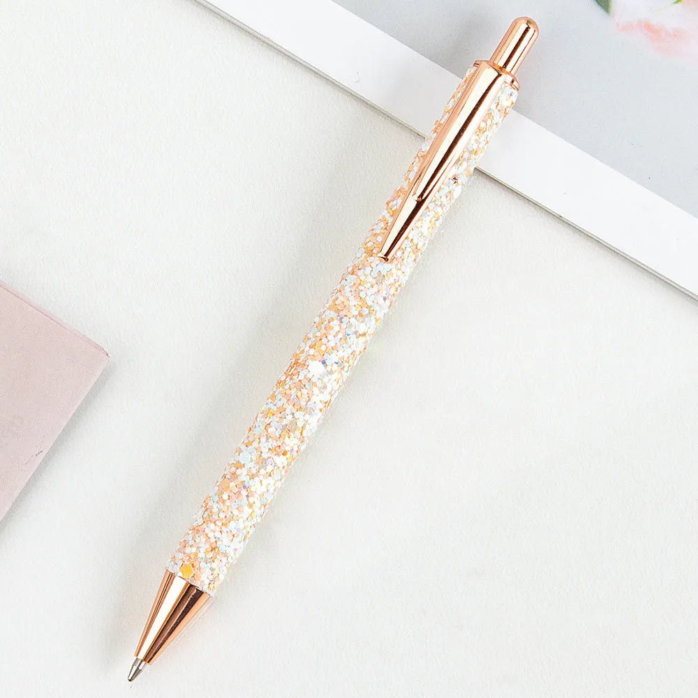 Metal press ballpoint pen with sequin design in multiple colours for office stationery and promotional gifting