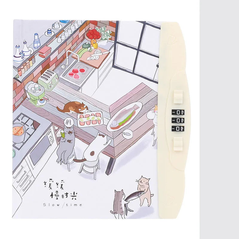 Korean children's lock notebook with colourful cartoon cover showing space, animal, or Christmas designs