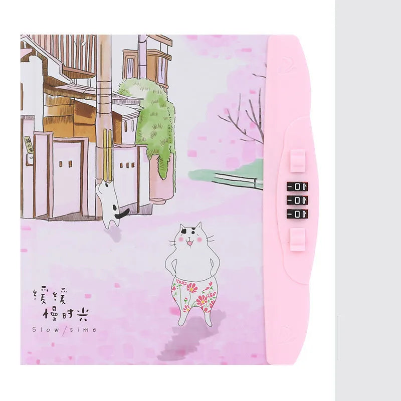 Korean children's lock notebook with colourful cartoon cover showing space, animal, or Christmas designs
