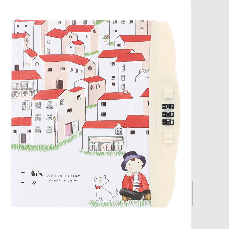 Korean children's lock notebook with colourful cartoon cover showing space, animal, or Christmas designs