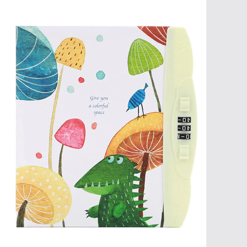 Korean children's lock notebook with colourful cartoon cover showing space, animal, or Christmas designs