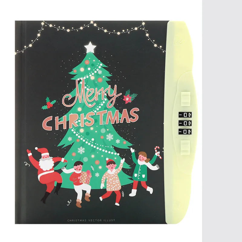Korean children's lock notebook with colourful cartoon cover showing space, animal, or Christmas designs