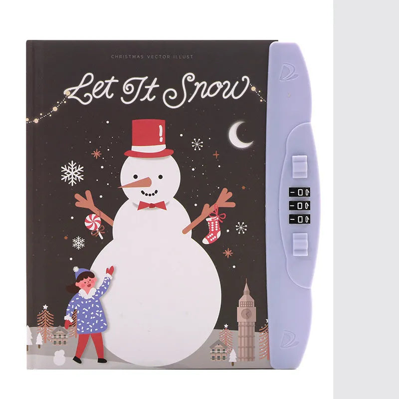 Korean children's lock notebook with colourful cartoon cover showing space, animal, or Christmas designs