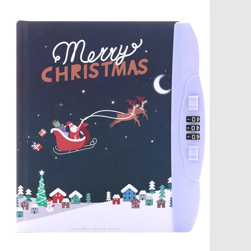 Korean children's lock notebook with colourful cartoon cover showing space, animal, or Christmas designs