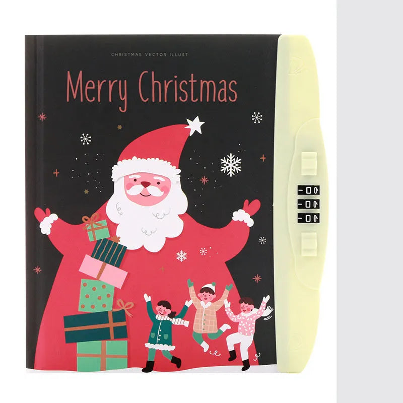 Korean children's lock notebook with colourful cartoon cover showing space, animal, or Christmas designs