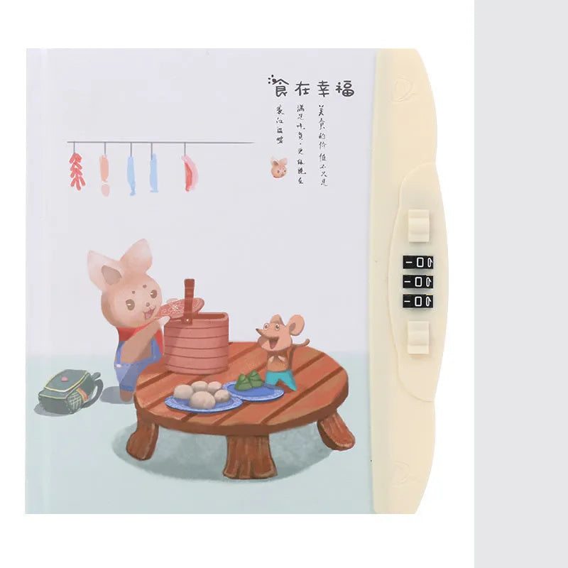 Korean children's lock notebook with colourful cartoon cover showing space, animal, or Christmas designs