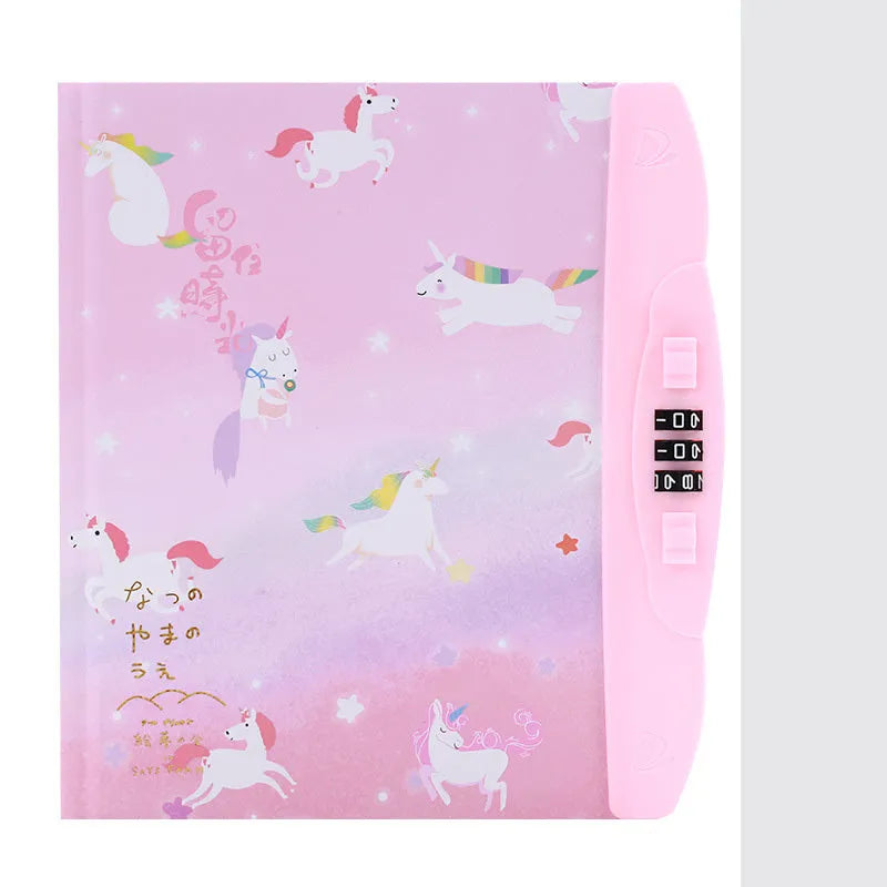 Korean children's lock notebook with colourful cartoon cover showing space, animal, or Christmas designs