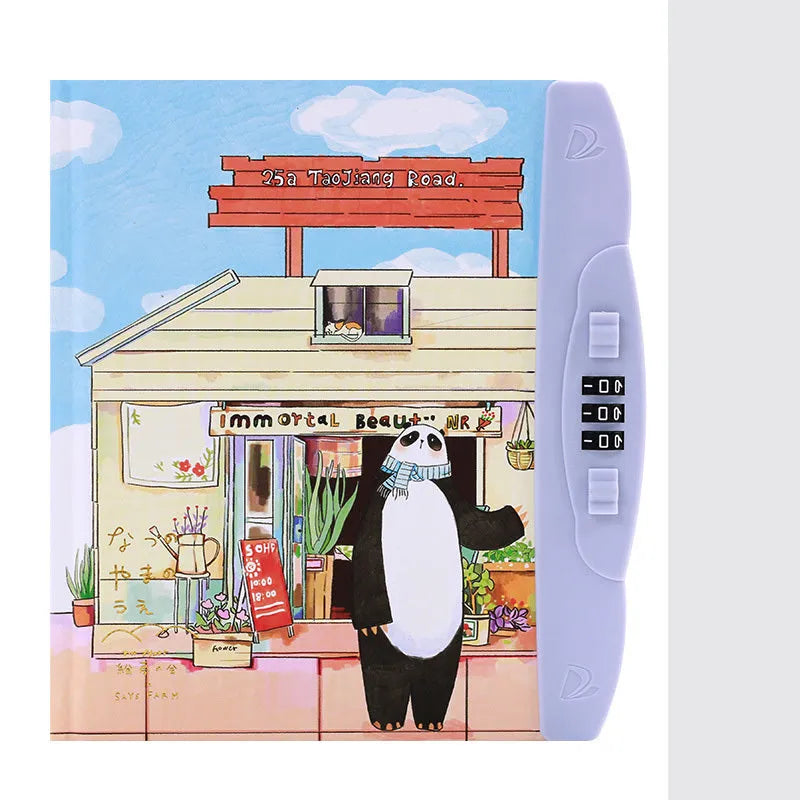 Korean children's lock notebook with colourful cartoon cover showing space, animal, or Christmas designs