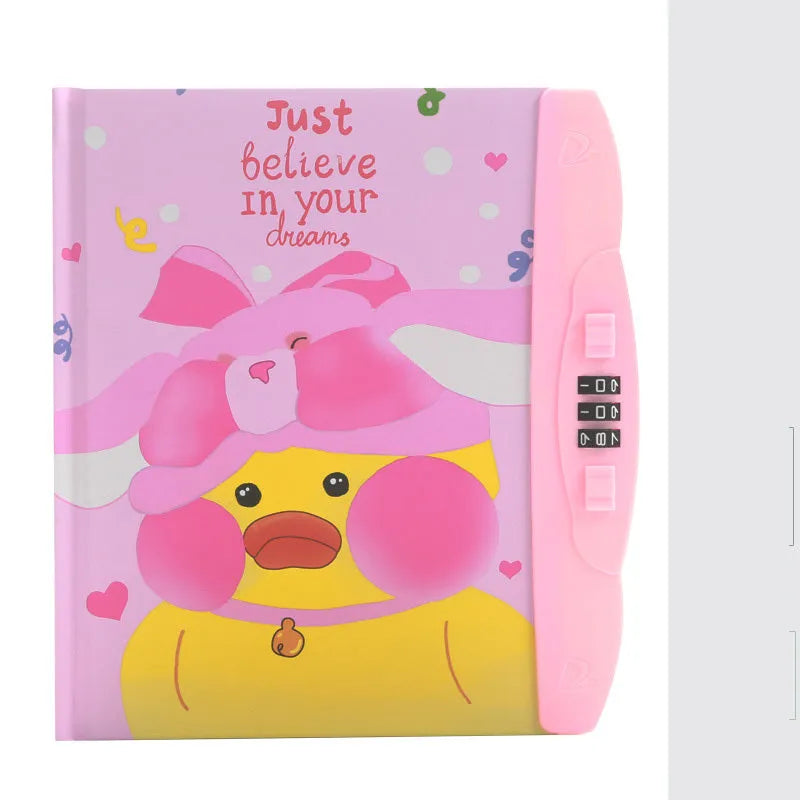 Korean children's lock notebook with colourful cartoon cover showing space, animal, or Christmas designs