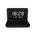 Wireless charger alarm clock with calendar display and temperature humidity monitor in black or white
