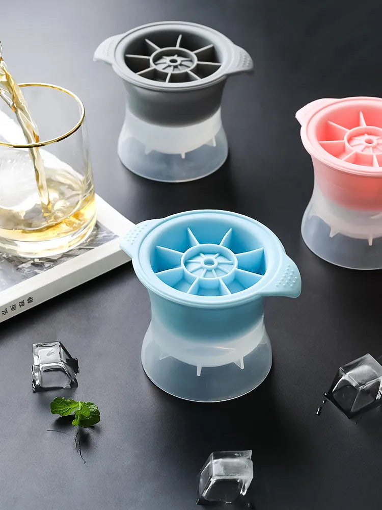 Silicone ice tray showing large ice hockey shape and round ice moulds in assorted colours