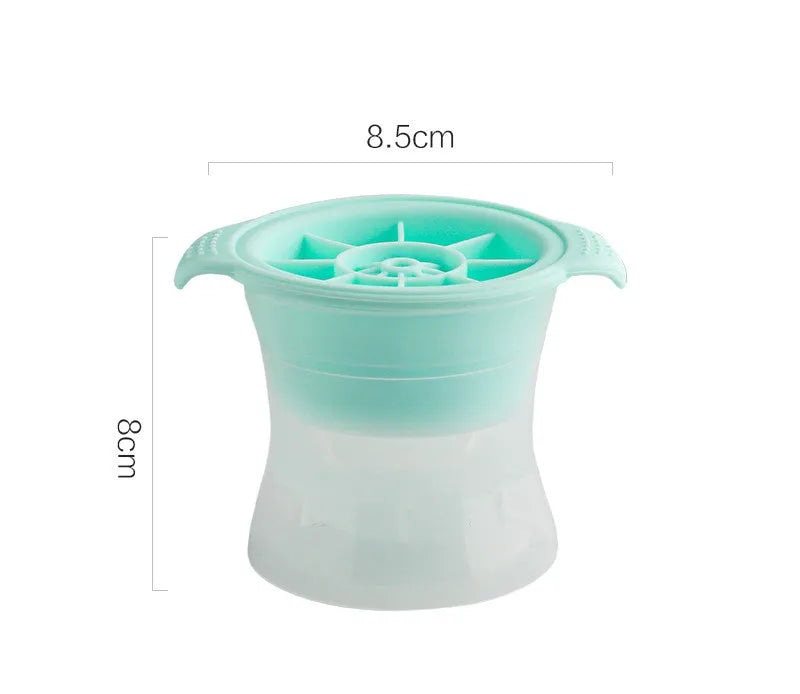 Silicone ice tray showing large ice hockey shape and round ice moulds in assorted colours