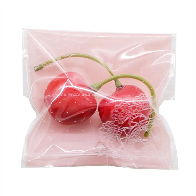 Pink self-adhesive plastic packaging bags for handmade soap with UV printing and adhesive closure