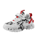 Kids boys sports sneakers with Velcro strap in beige blue and other colour options.