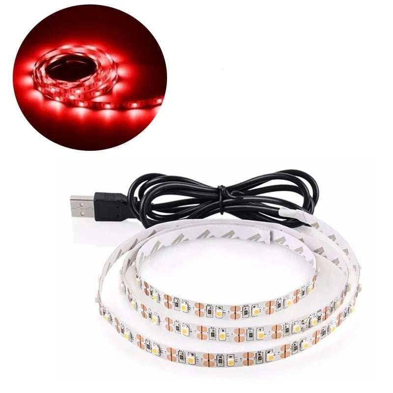 A 1-metre long white USB LED light strip with SMD5050 LEDs and a 50cm USB power cable.