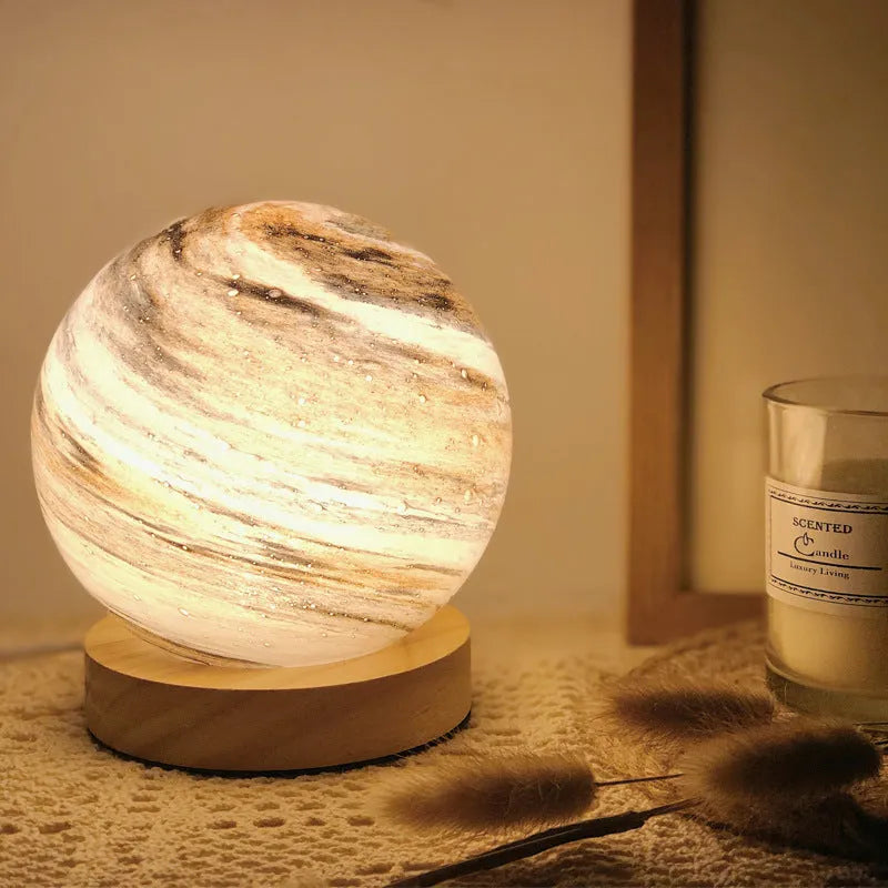 Nordic style bedside table lamp with girl heart decoration and glass shade in chosen colour