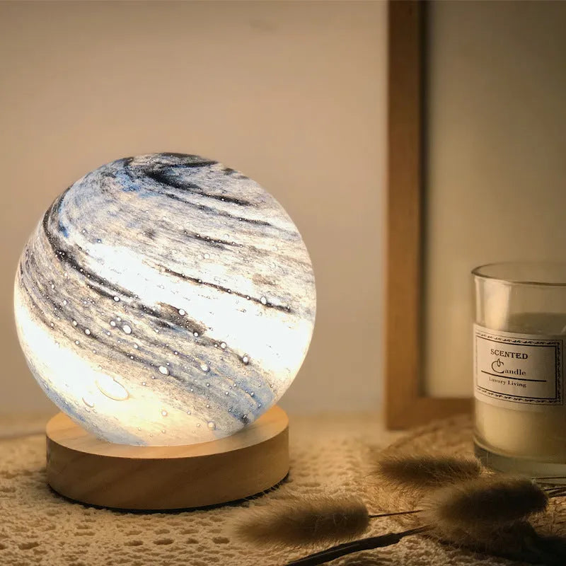 Nordic style bedside table lamp with girl heart decoration and glass shade in chosen colour