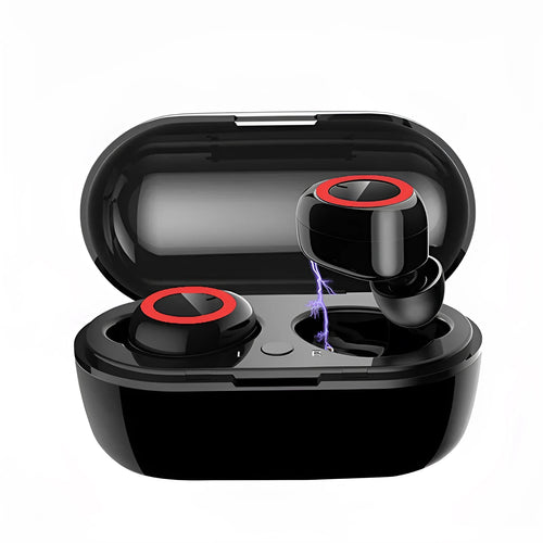 TWS Bluetooth wireless stereo headset in two-tone colour option showing left and right earpieces