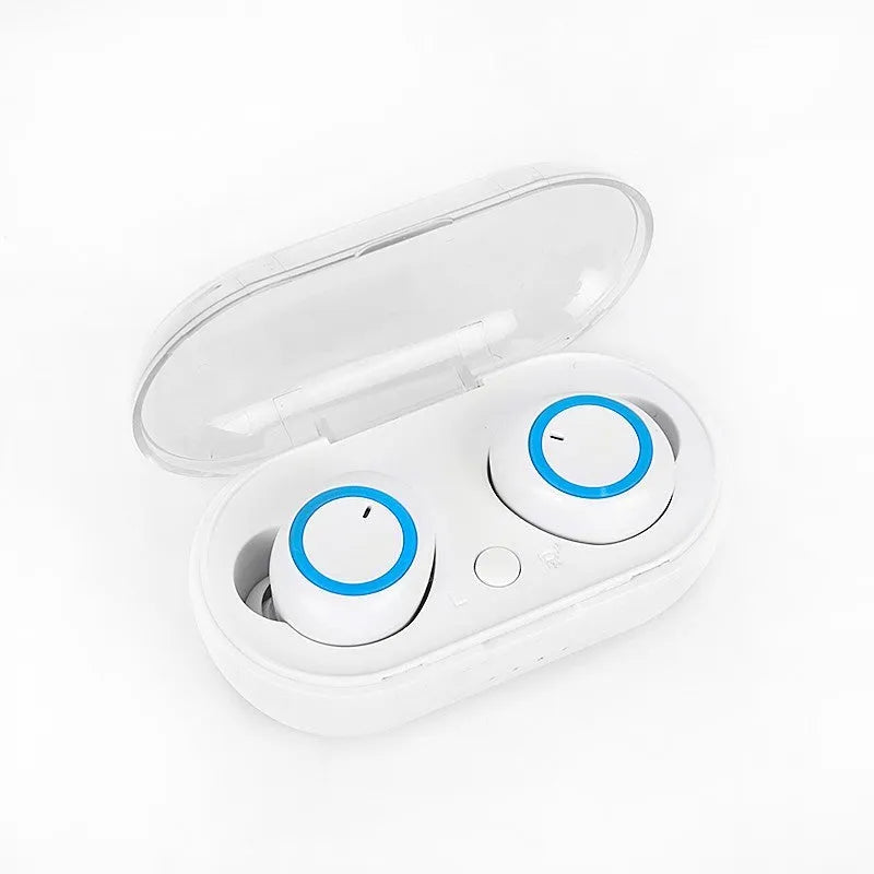 TWS Bluetooth wireless stereo headset in two-tone colour option showing left and right earpieces