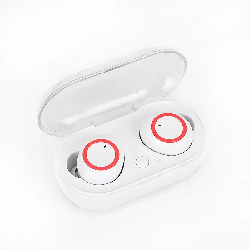 TWS Bluetooth wireless stereo headset in two-tone colour option showing left and right earpieces