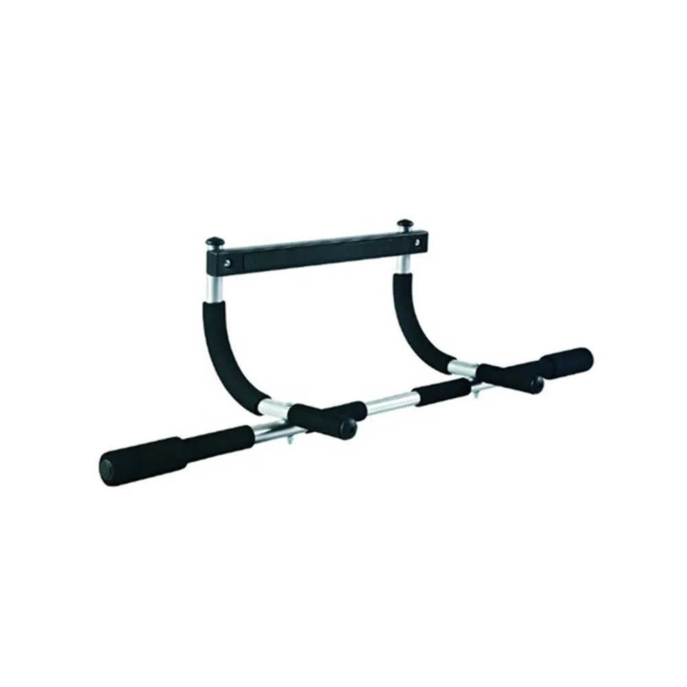 Black steel wall-mounted pull-up bar for indoor home gym strength training.