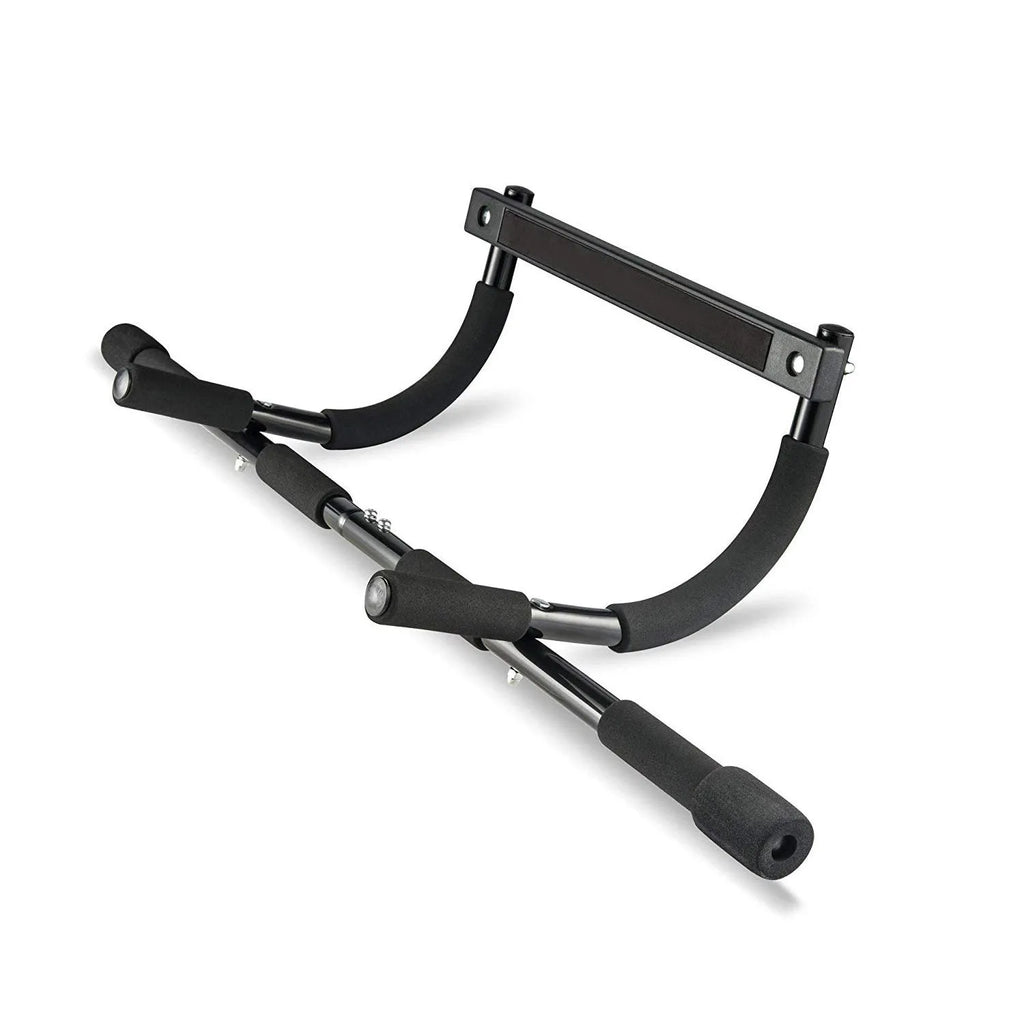 Black steel wall-mounted pull-up bar for indoor home gym strength training.