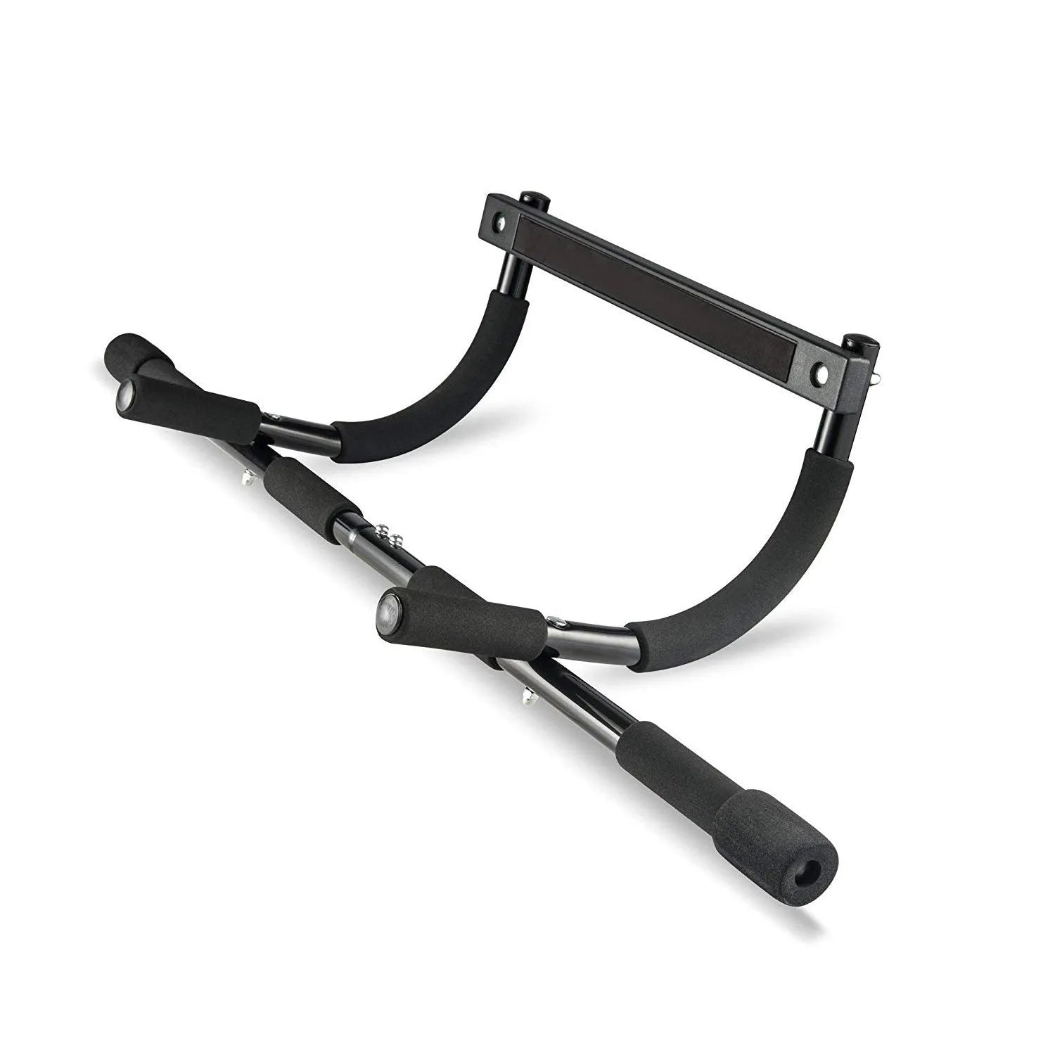 Black steel wall-mounted pull-up bar for indoor home gym strength training.