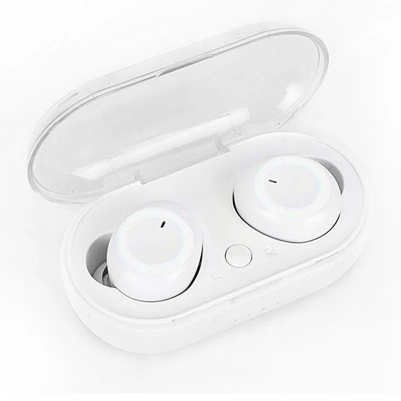 TWS Bluetooth wireless stereo headset in two-tone colour option showing left and right earpieces