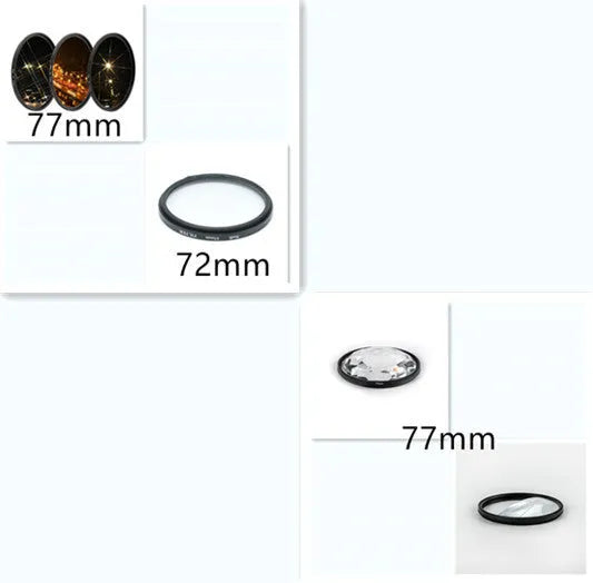 77mm half moon mirror SLR camera filter with cleaning cloth and protective bag